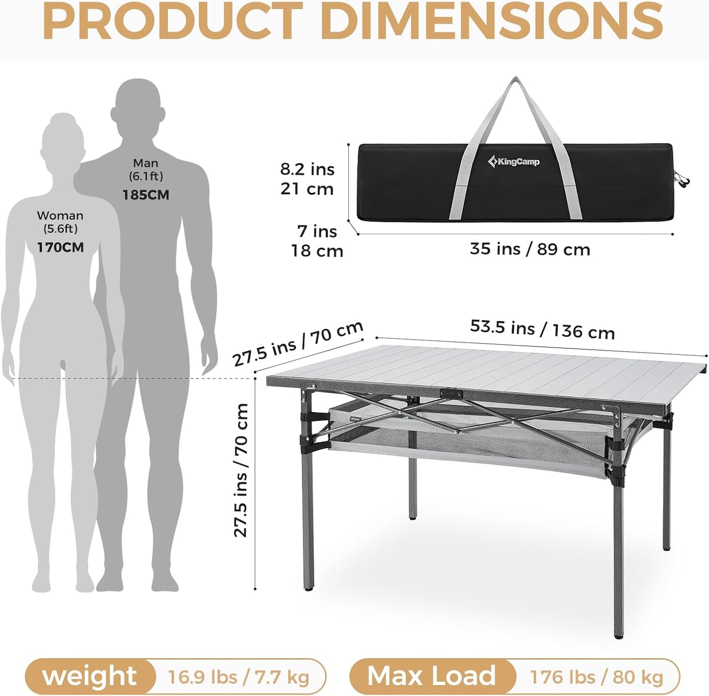 Mesa campamento plegable aluminio 4-6 personas resistente