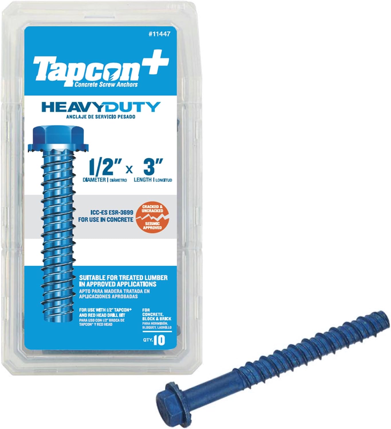 Anclajes hormigón cabeza hex 1/2x3pulg 10uds azul