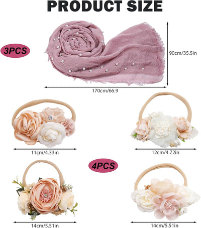 7 Pzas Accesorios Fotografía Bebé 3 Envolturas 4 Diademas Flores