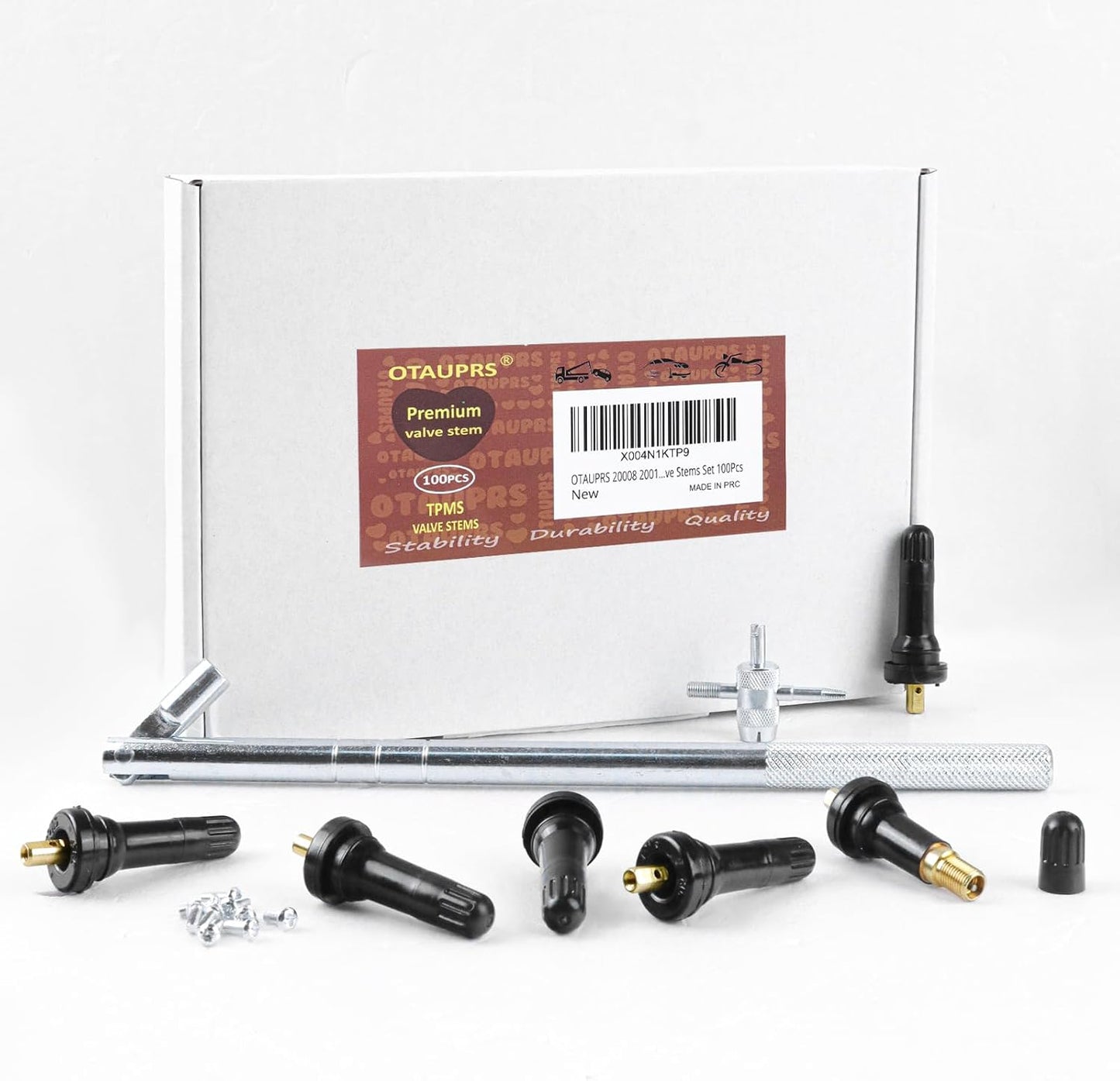 Vástago válvula TPMS con sensor 100uds y 2 herramientas