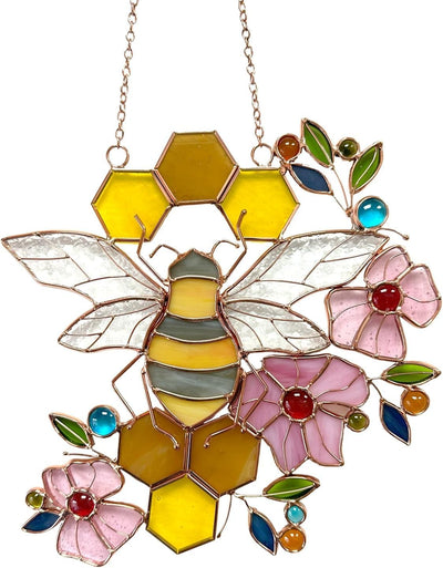 Abejas con flores vitrales para ventana jardín