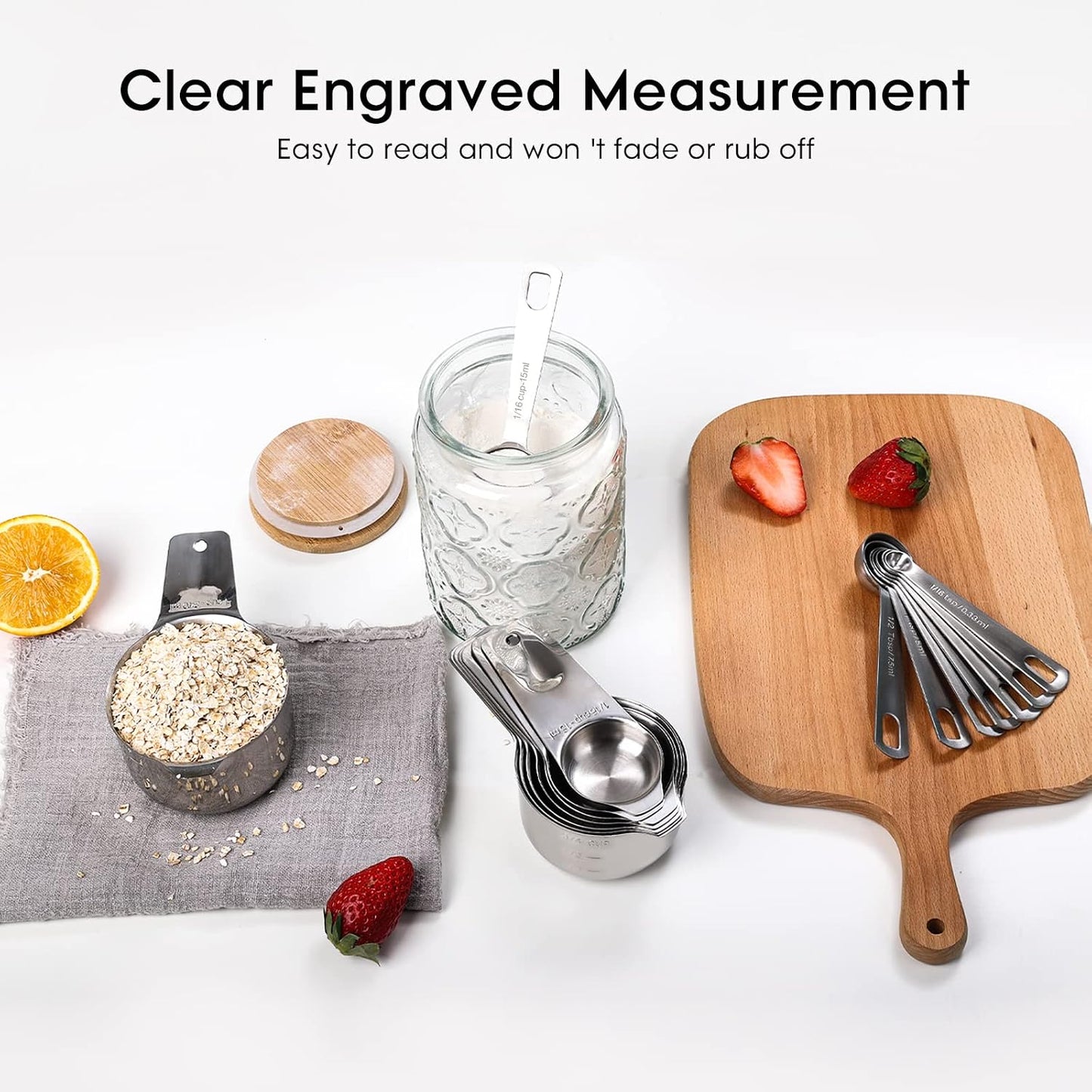 Set 17 Pzas Tazas y Cucharas Medidoras Acero Inox