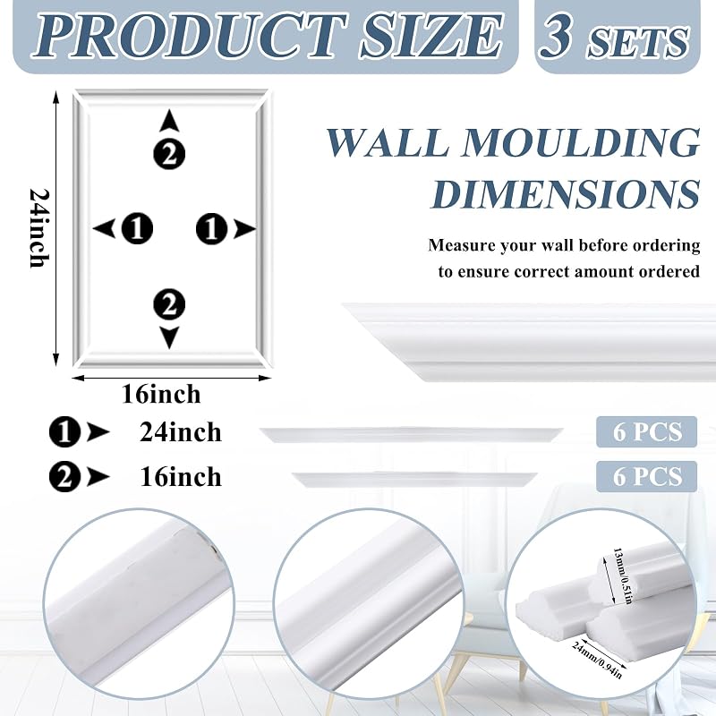 3 Pzas Molduras Pared 16x24" Decoración Hogar