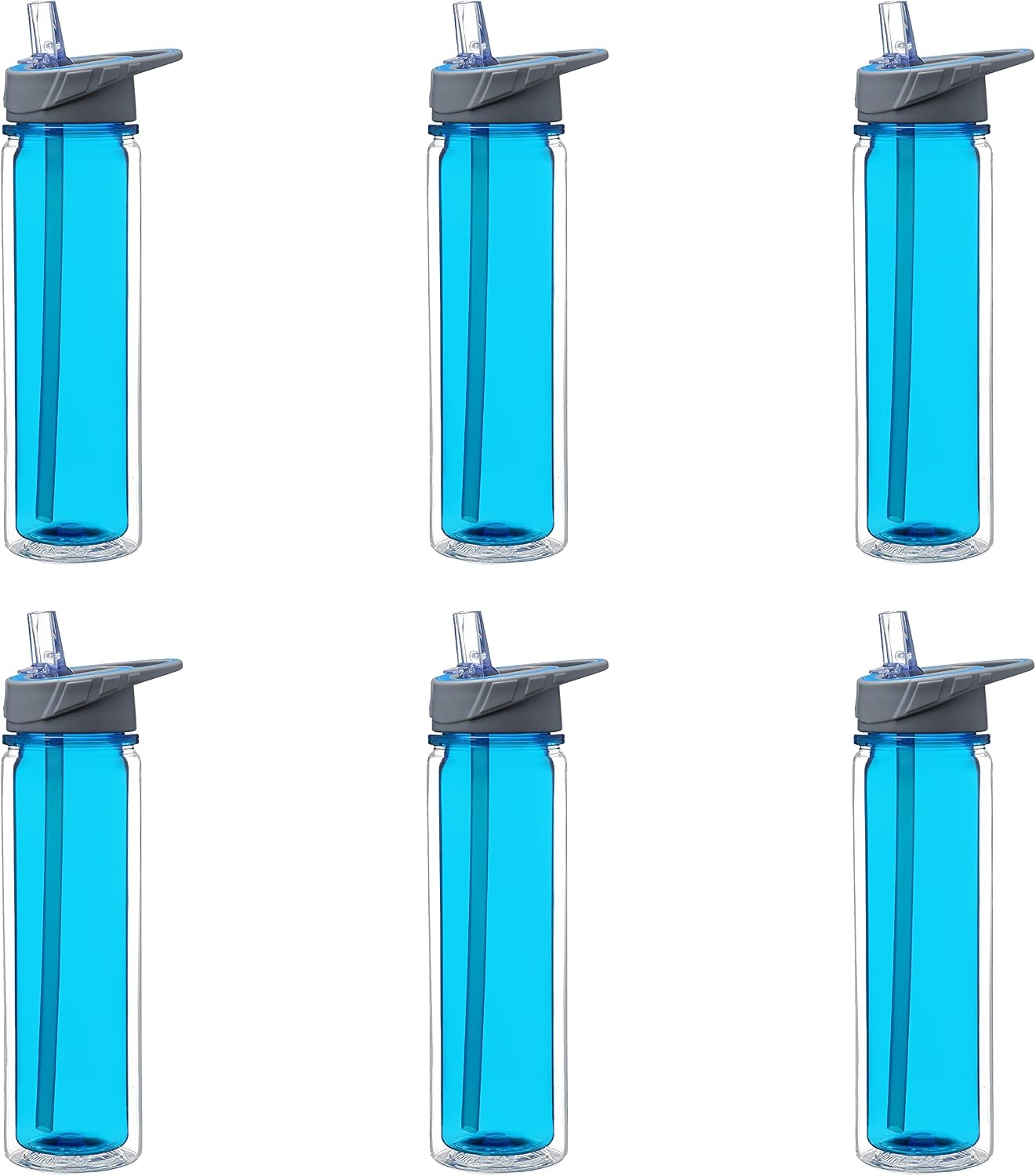 Set 6 Botellas Deportivas con Pajilla 19oz Azul