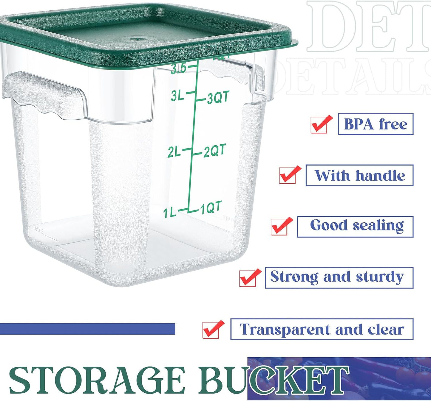 Set 8 Recipientes Cuadrados 6qt Polycarbonato con Tapa