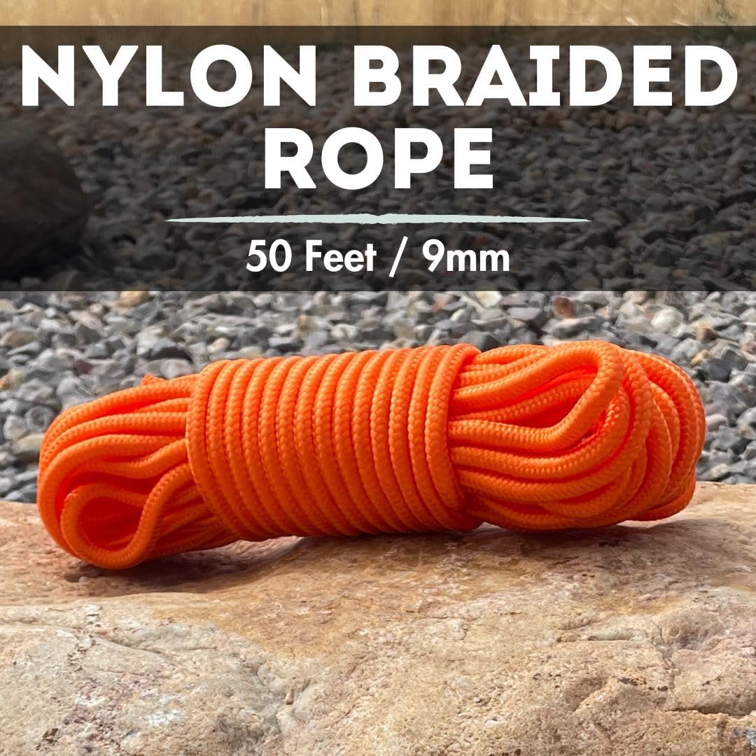 Cuerda campamento nailon trenzado 0.354pulg 50ft color naranja