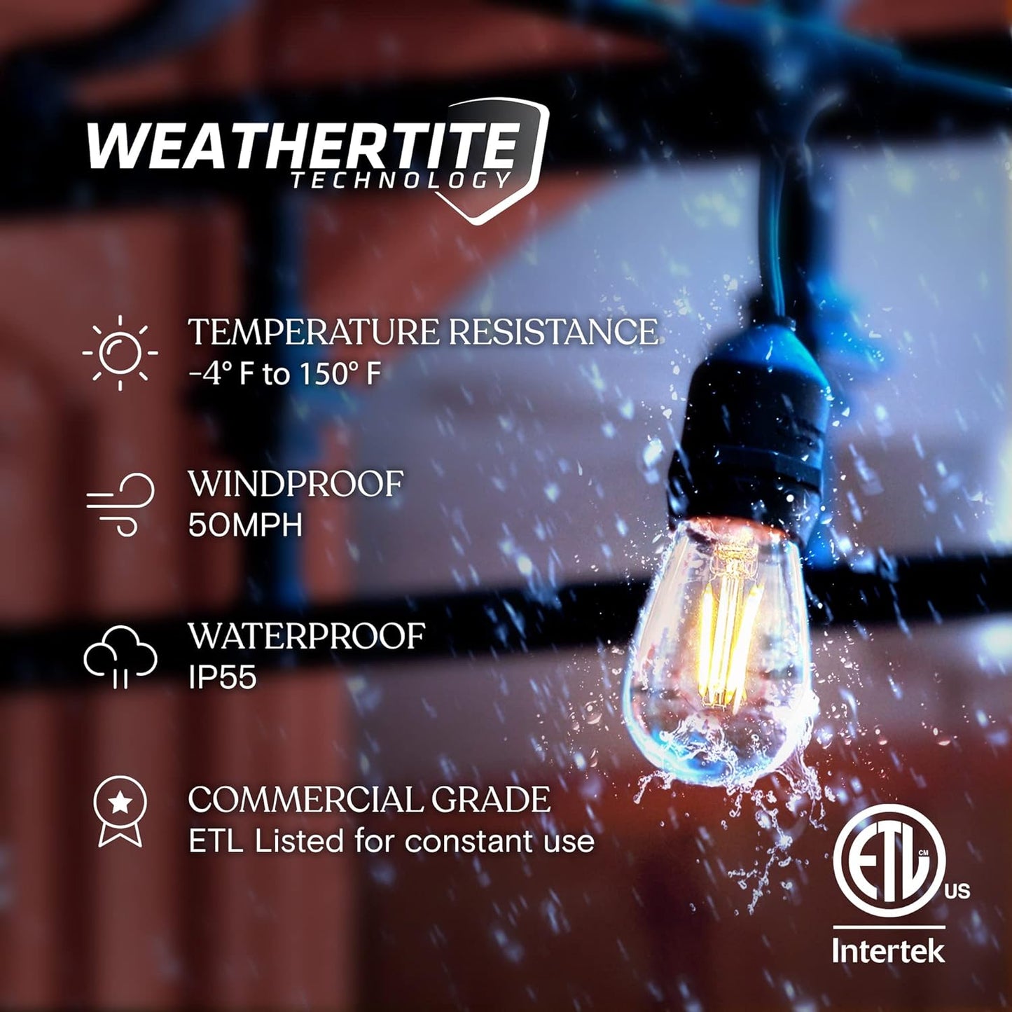 Cadena luces LED impermeables 24ft exteriores Edison