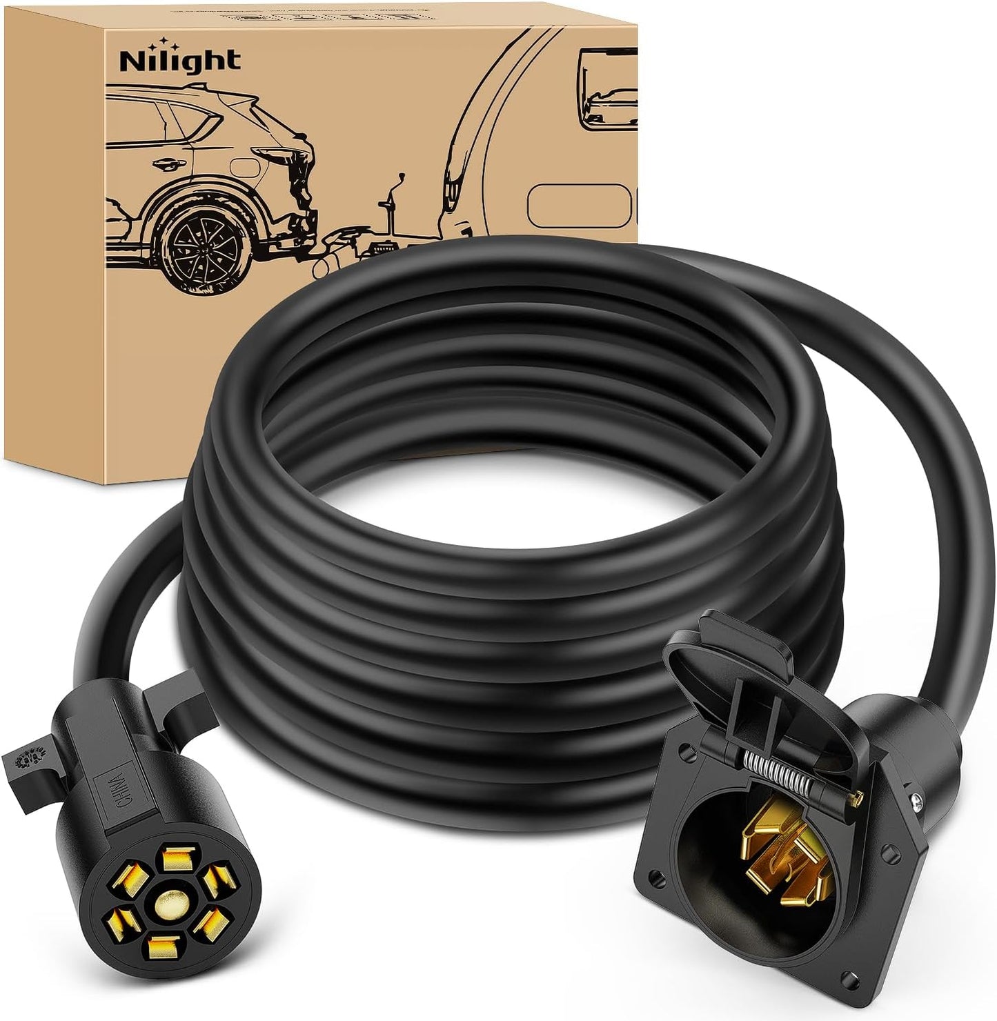 Cable extensión enchufe remolque 7 vías 12 pies 10-14 AWG