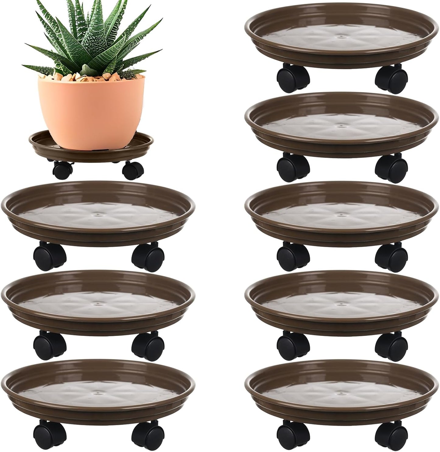 8 Pack Soportes Plantas Ruedas 12" Plástico Servicio Pesado