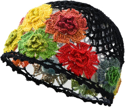 Gorro ganchillo flores elegante para compras al aire libre