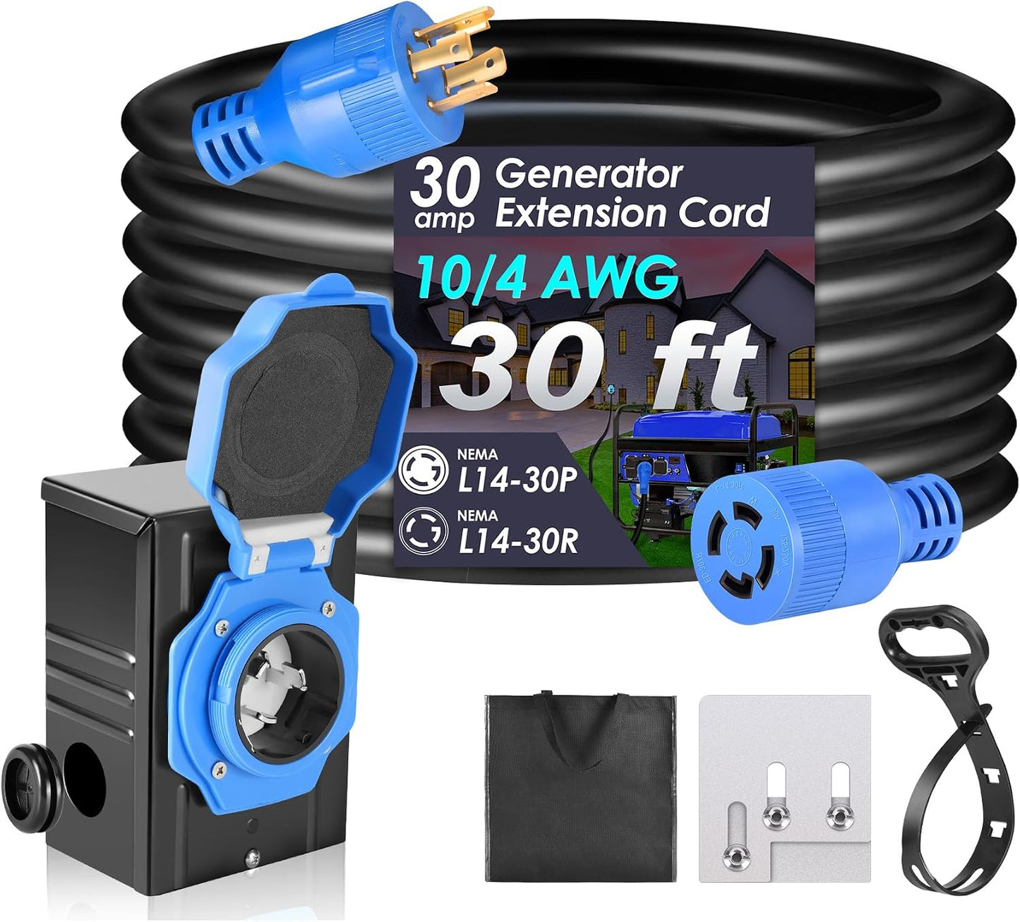 Cable generador 30A 30pies 4 clavijas NEMA L14-30P