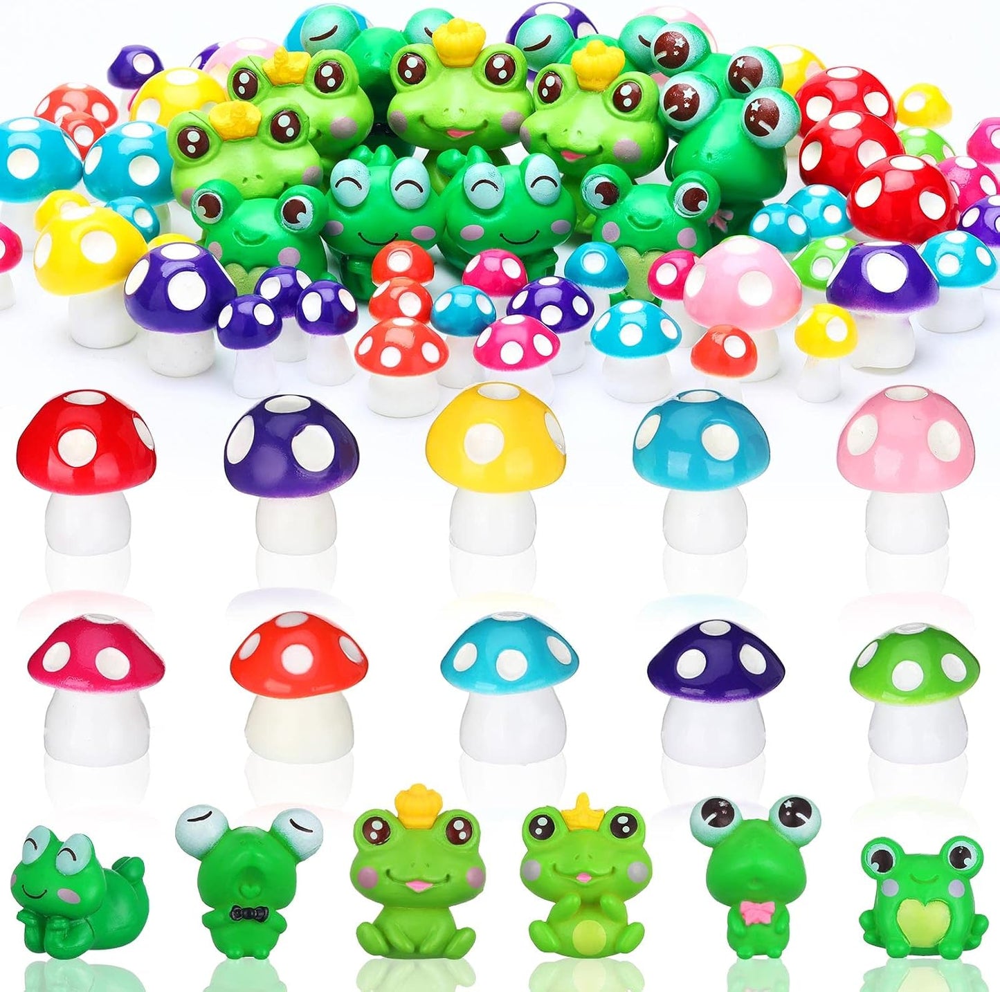 62 Pzas figuras mini hongos ranas decoración jardín multicolor