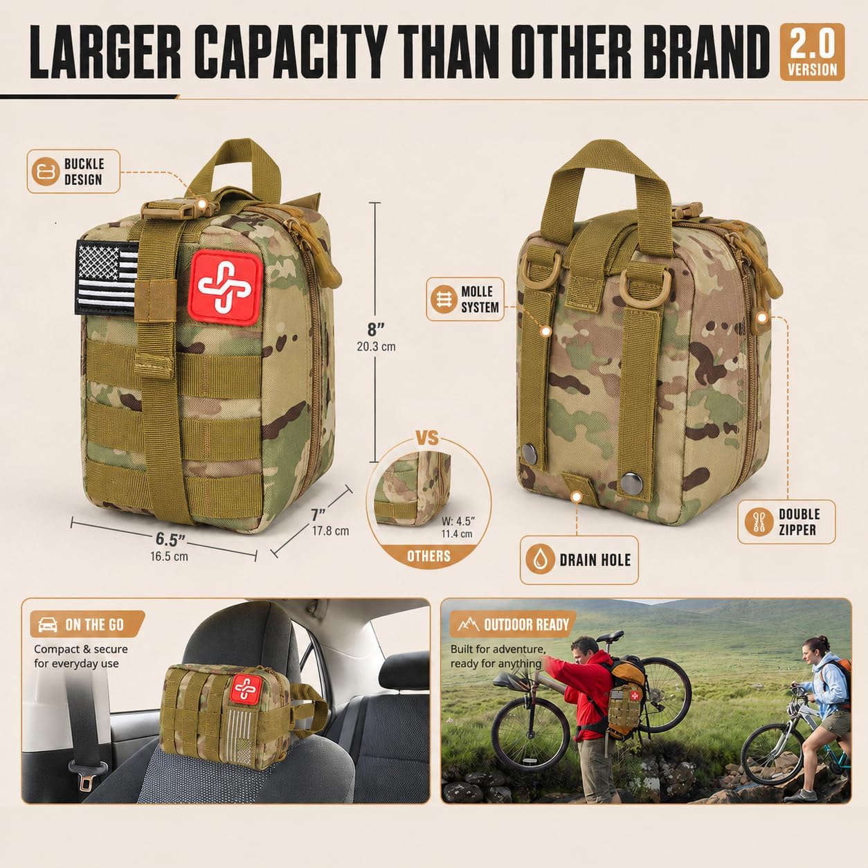 Kit supervivencia 250 pzas con bolsa Molle y tienda