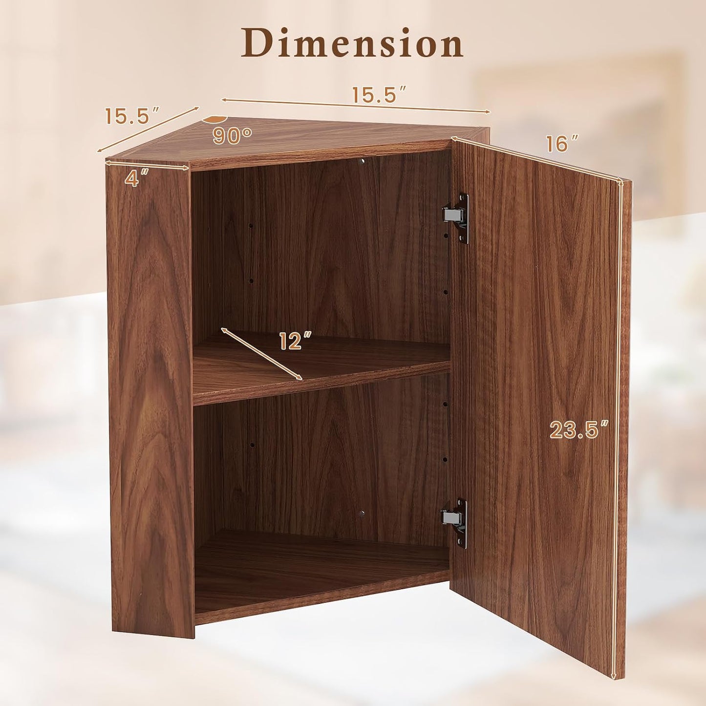 Botiquín esquina con espejo puerta abatible 23.5" marrón