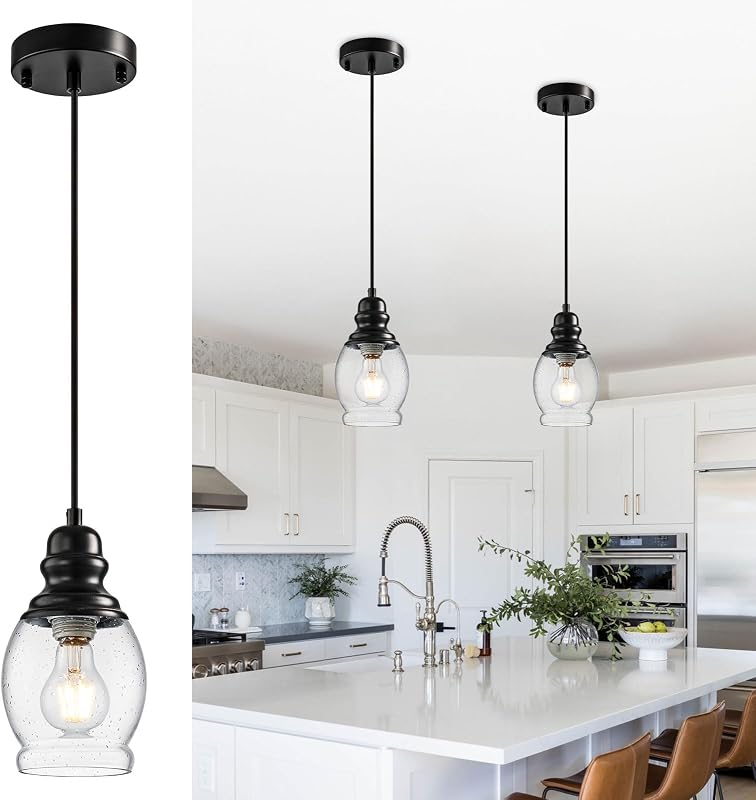 Lámpara colgante isla cocina metal negro vidrio texturizado