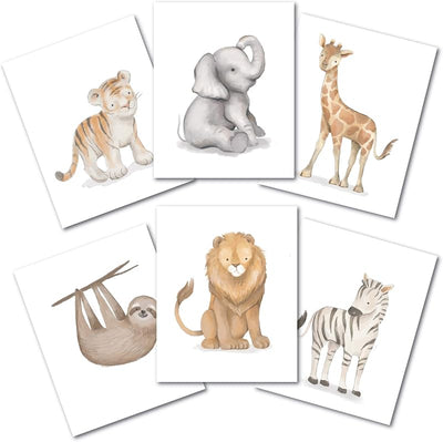 Acuarela Safari animales selva para guardería arte infantil