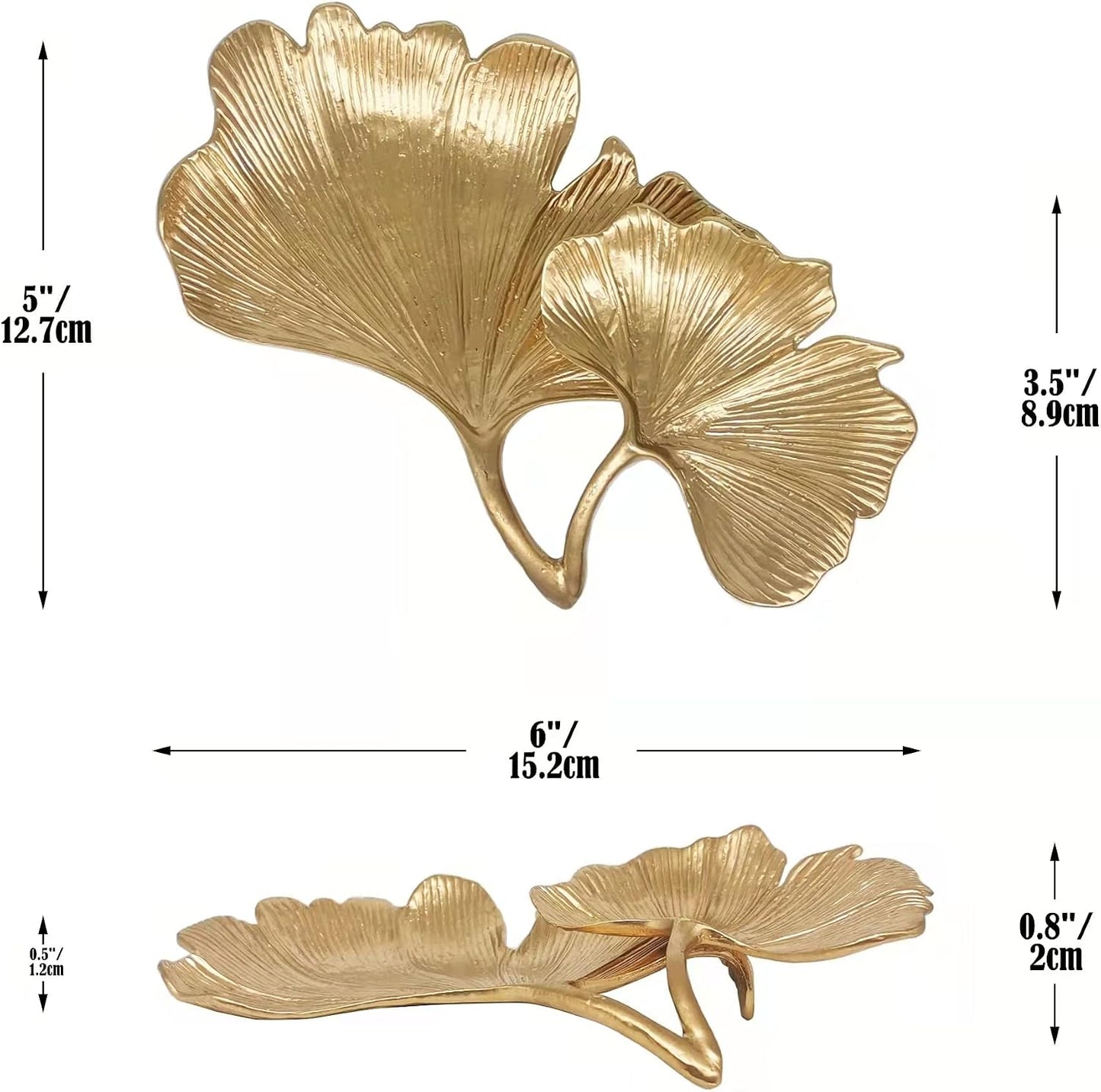 Bandeja tocador soporte anillos forma hoja ginkgo dorado