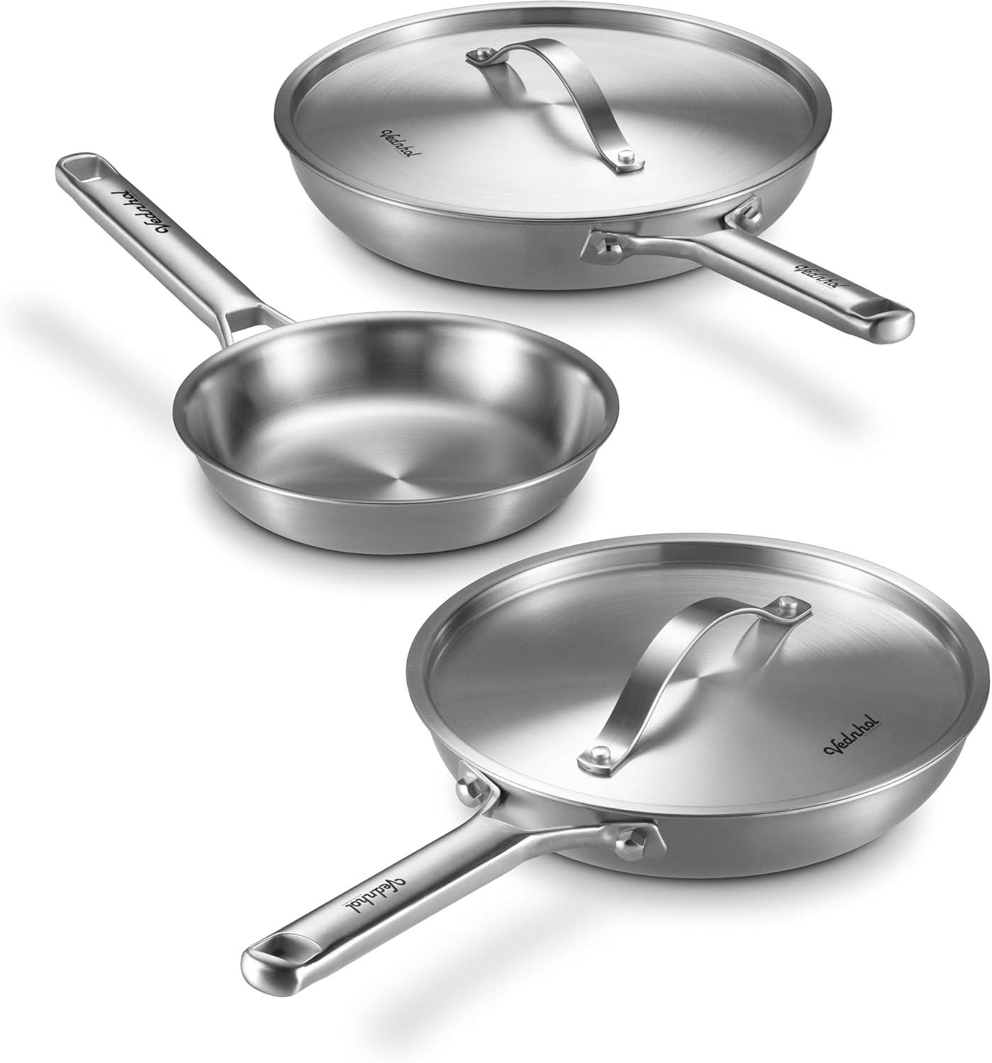Juego sartenes acero inox 3 capas con tapas comp induccion