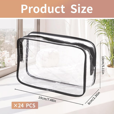 24 Bolsas Maquillaje PVC con Cremallera Impermeable Negro