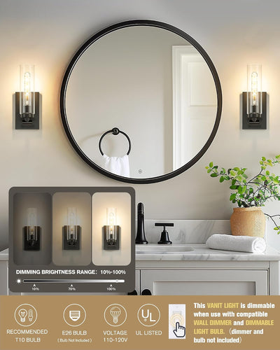 2 Pzas Apliques Pared Negro Moderno Vidrio Tocador
