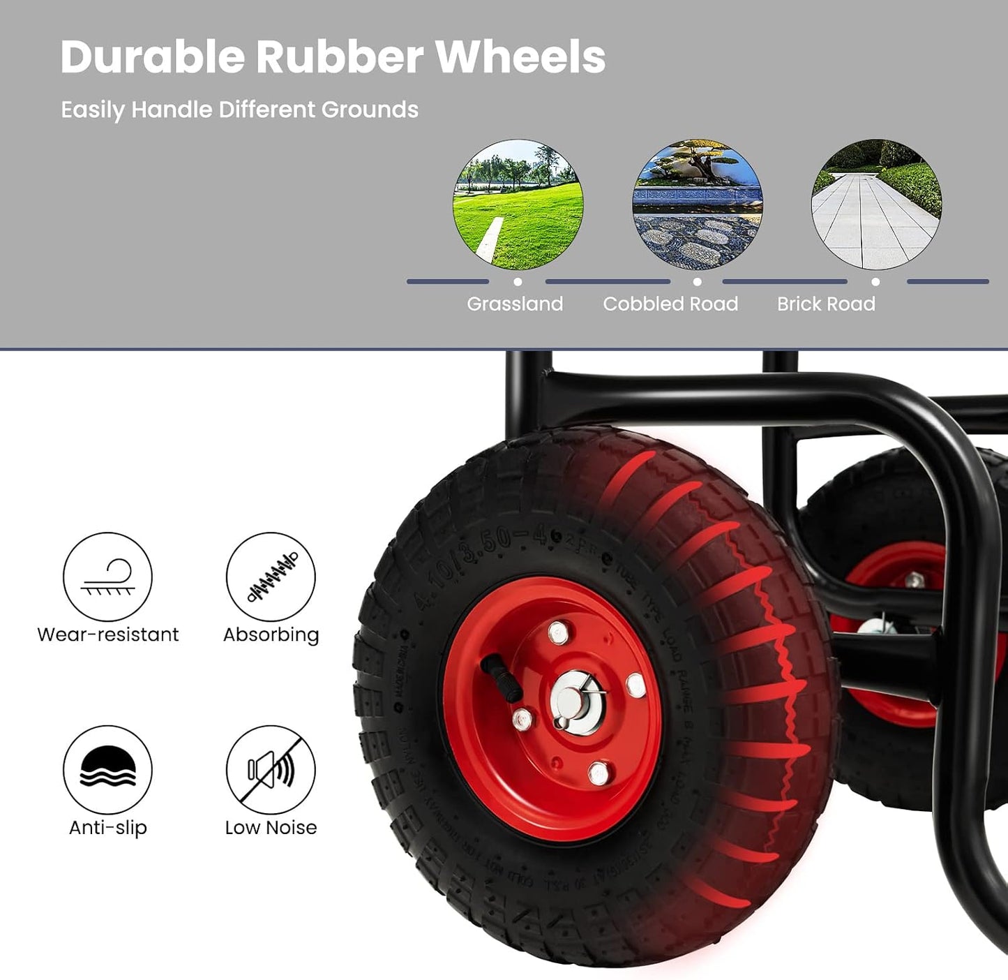 Carrito leña con 2 ruedas goma negro acero resistente