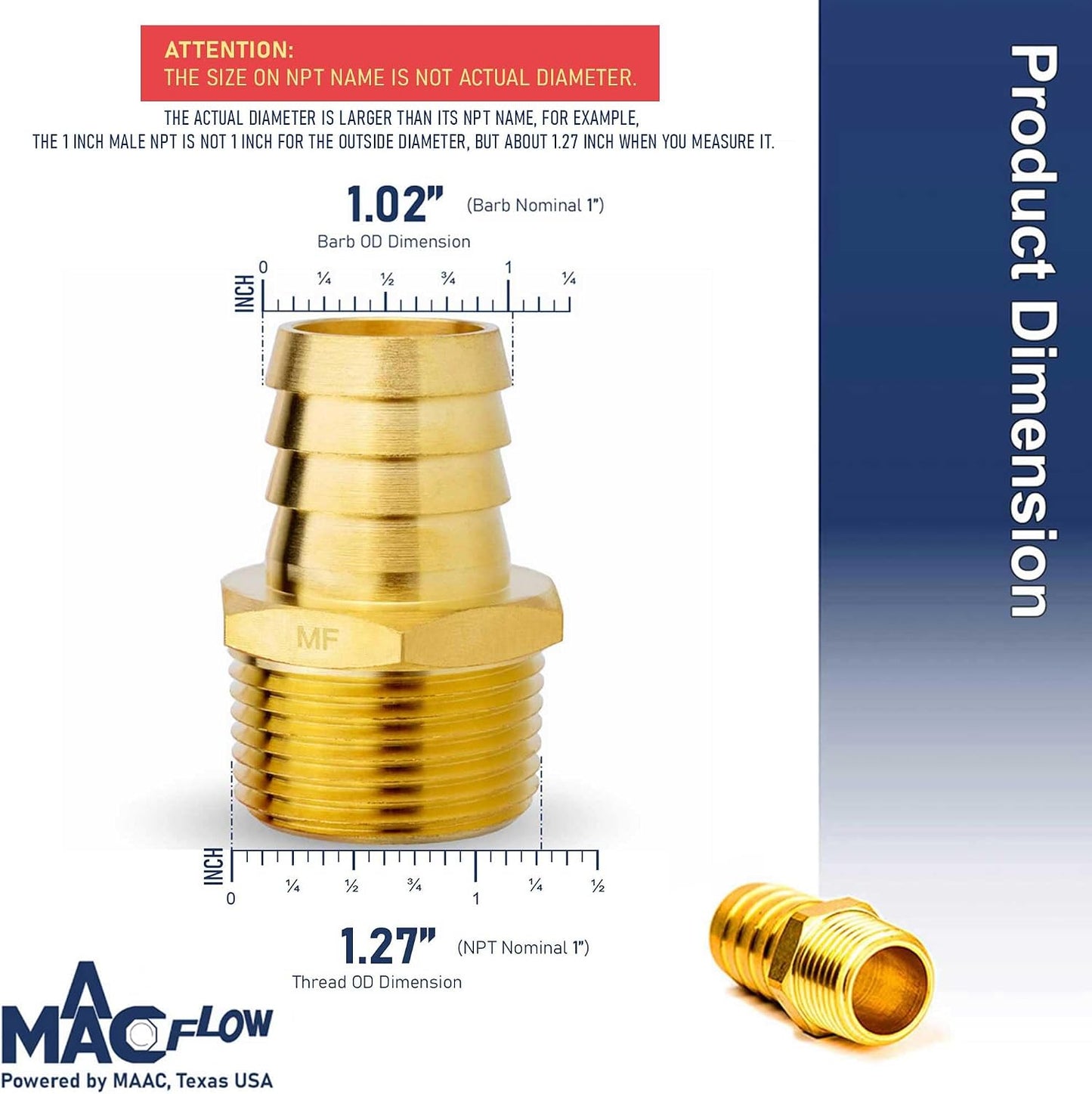 Conector adaptador manguera púas latón 1pulg 2uds