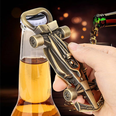 Abrebotellas de coche de carreras con ruedas giratorias, regalo para hombres y papá