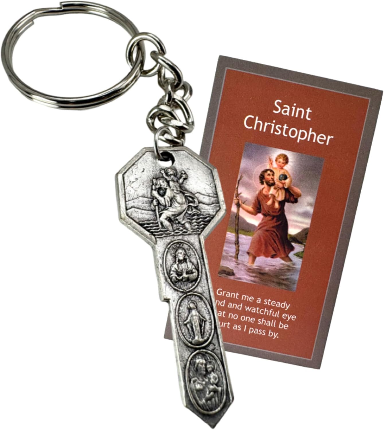 Set llaveros San Cristóbal medallón metal tarjeta oración