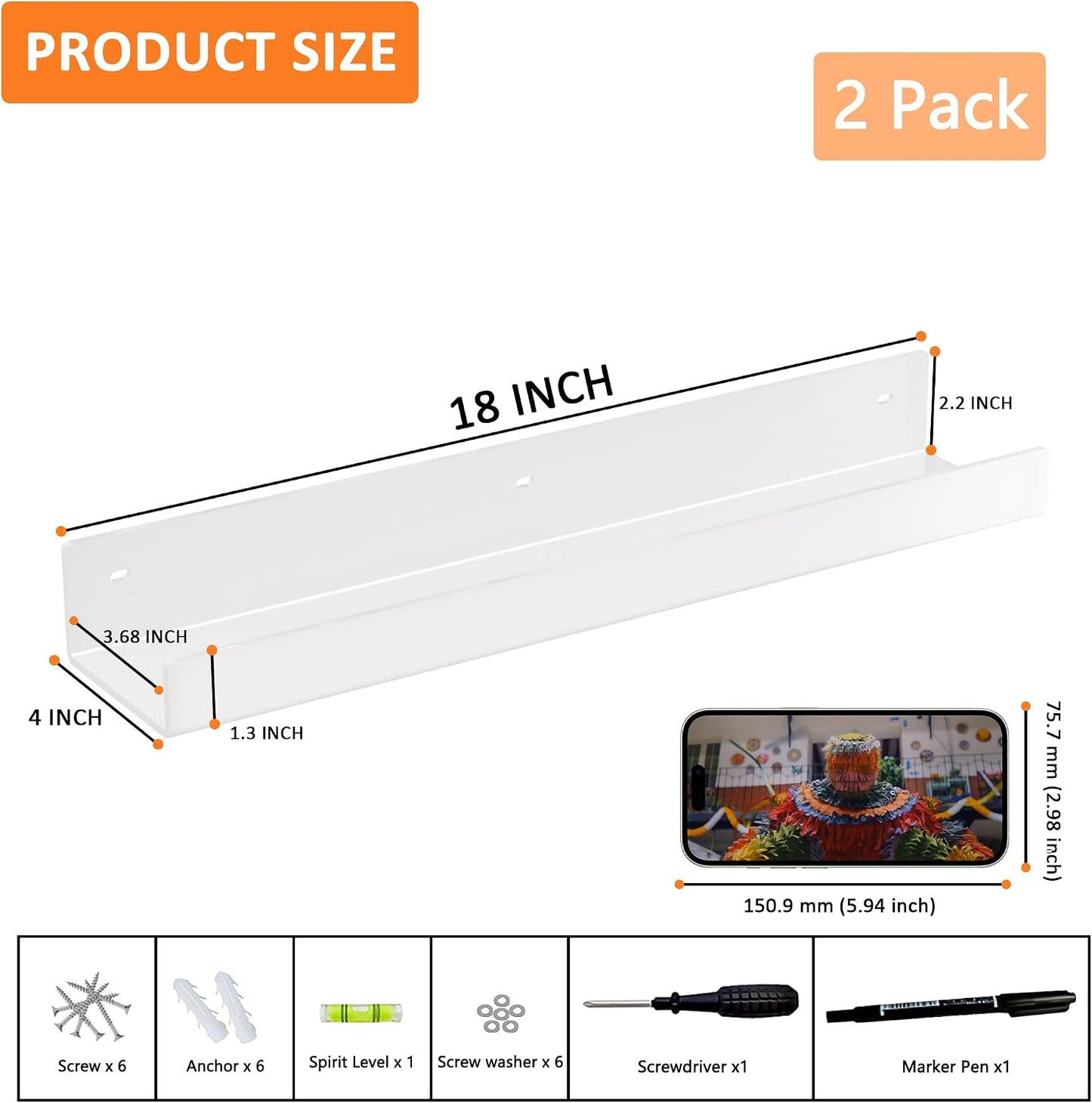 Estante acrílico pared 18" set 2 decoración