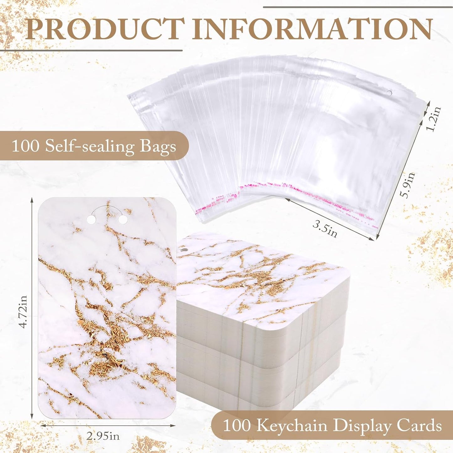 100 Tarjetas Soporte Llavero 3x4.7" Blanco Mármol