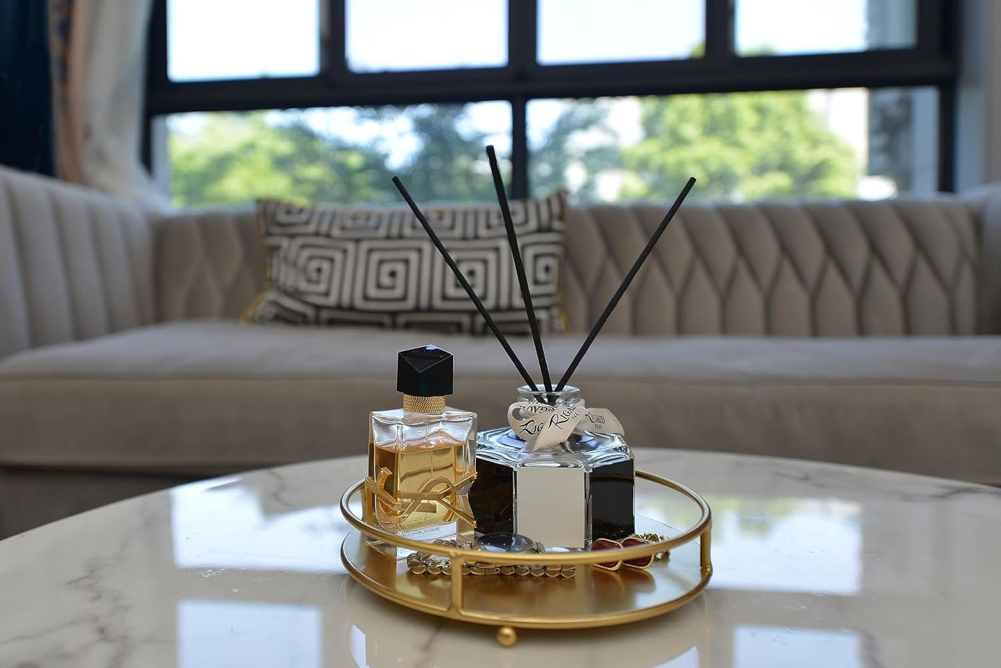 Bandeja almacenamiento joyas perfumes 8" redonda dorada