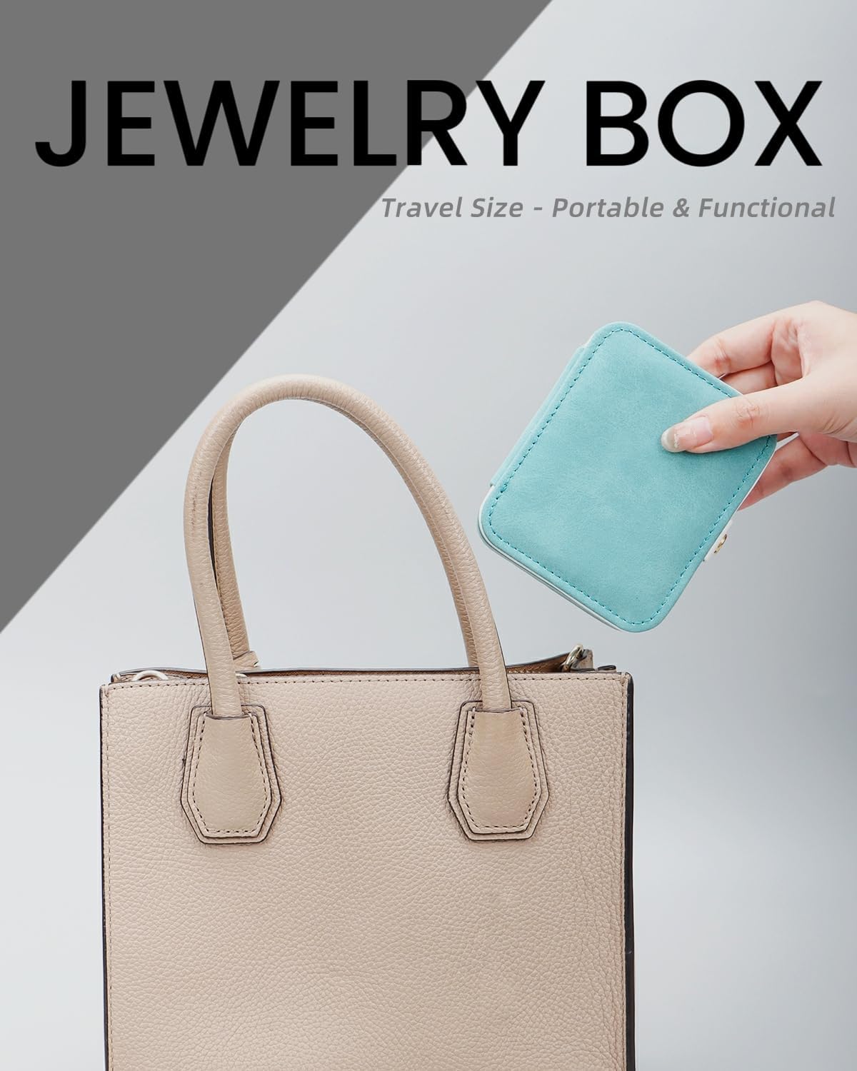 Joyero viaje cuero impermeable con espejo para mujer azul
