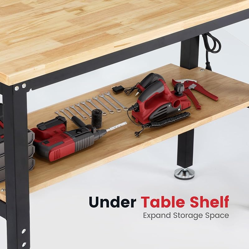Mesa trabajo 48pulg garaje ajustable madera goma con