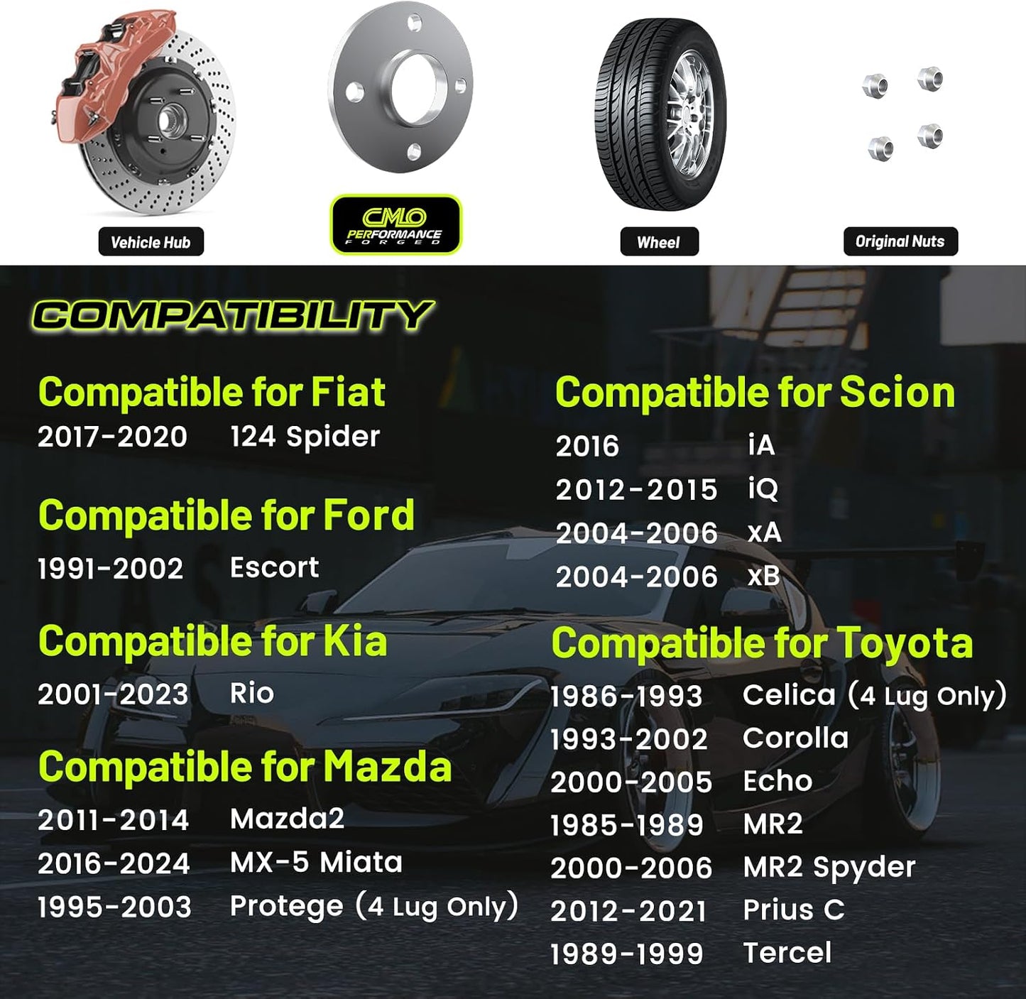 Espaciadores rueda 4x100 0.394" 2pzas comp Miata Corolla