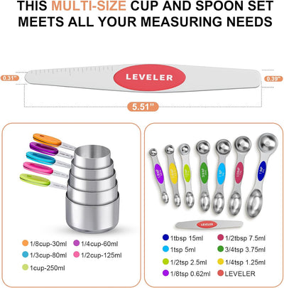 Set 13 Tazas y Cucharas Magnéticas Acero Inox 571