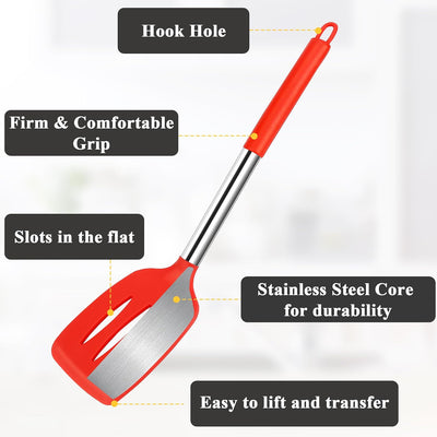 Set 4 Espátulas Silicona Mango Acero Inox Rojo