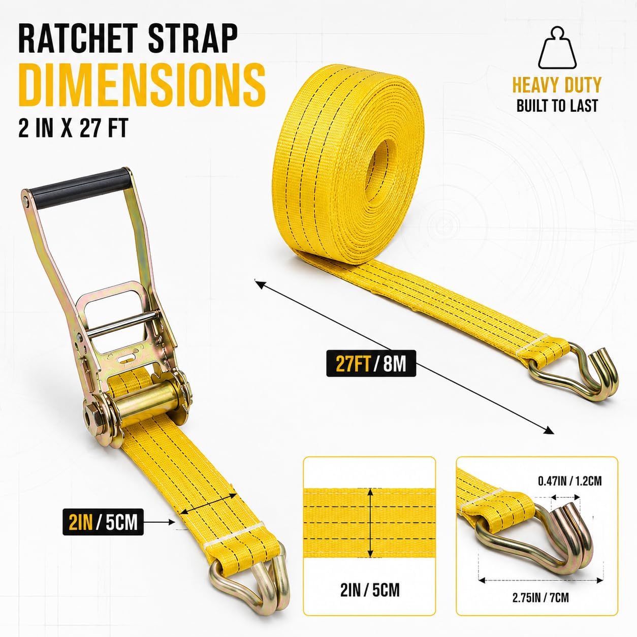 Correas trinquete 2x27" 8000lb negras J doble camión