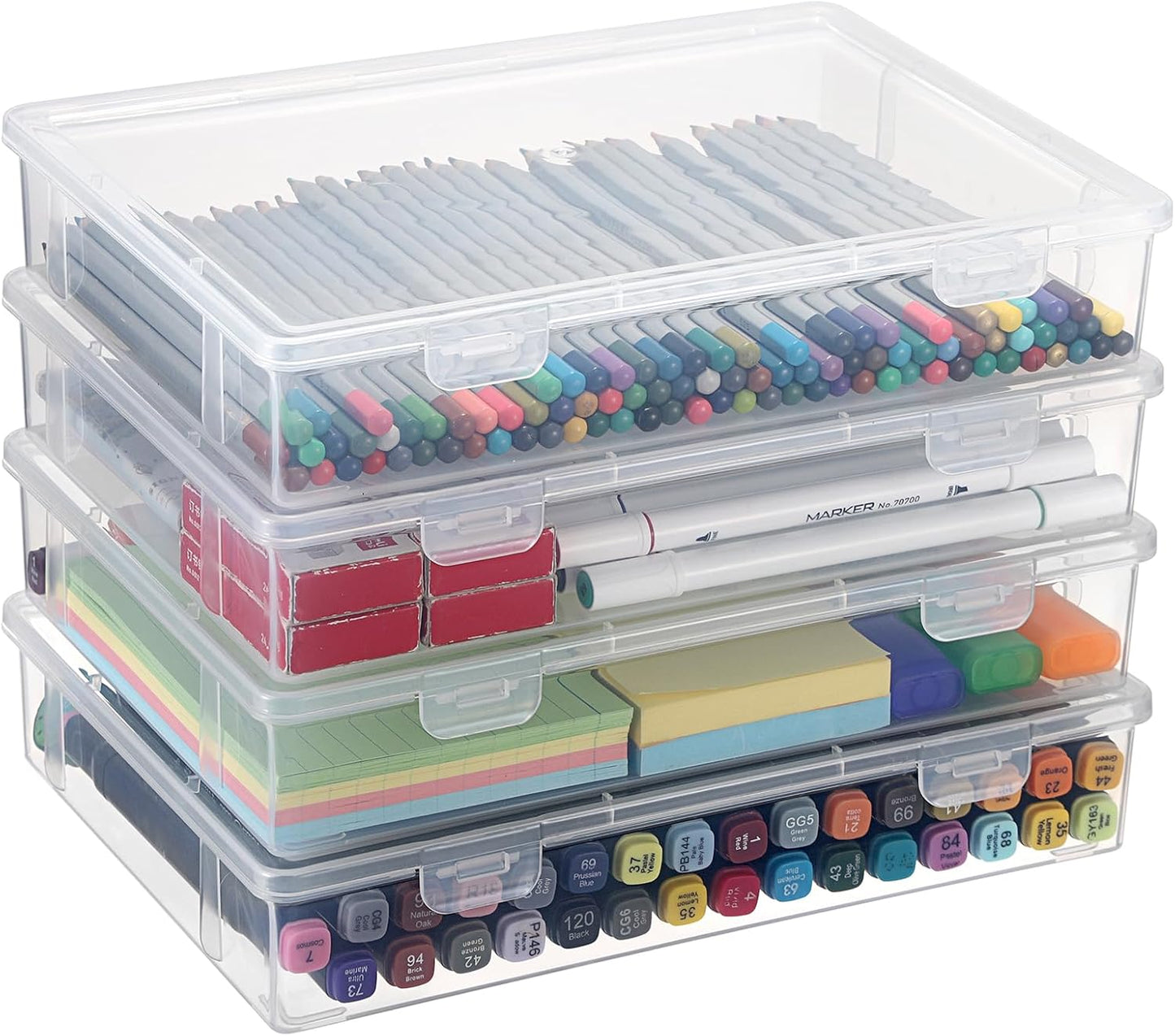 Caja plástico transparente con tapa abatible organiz.