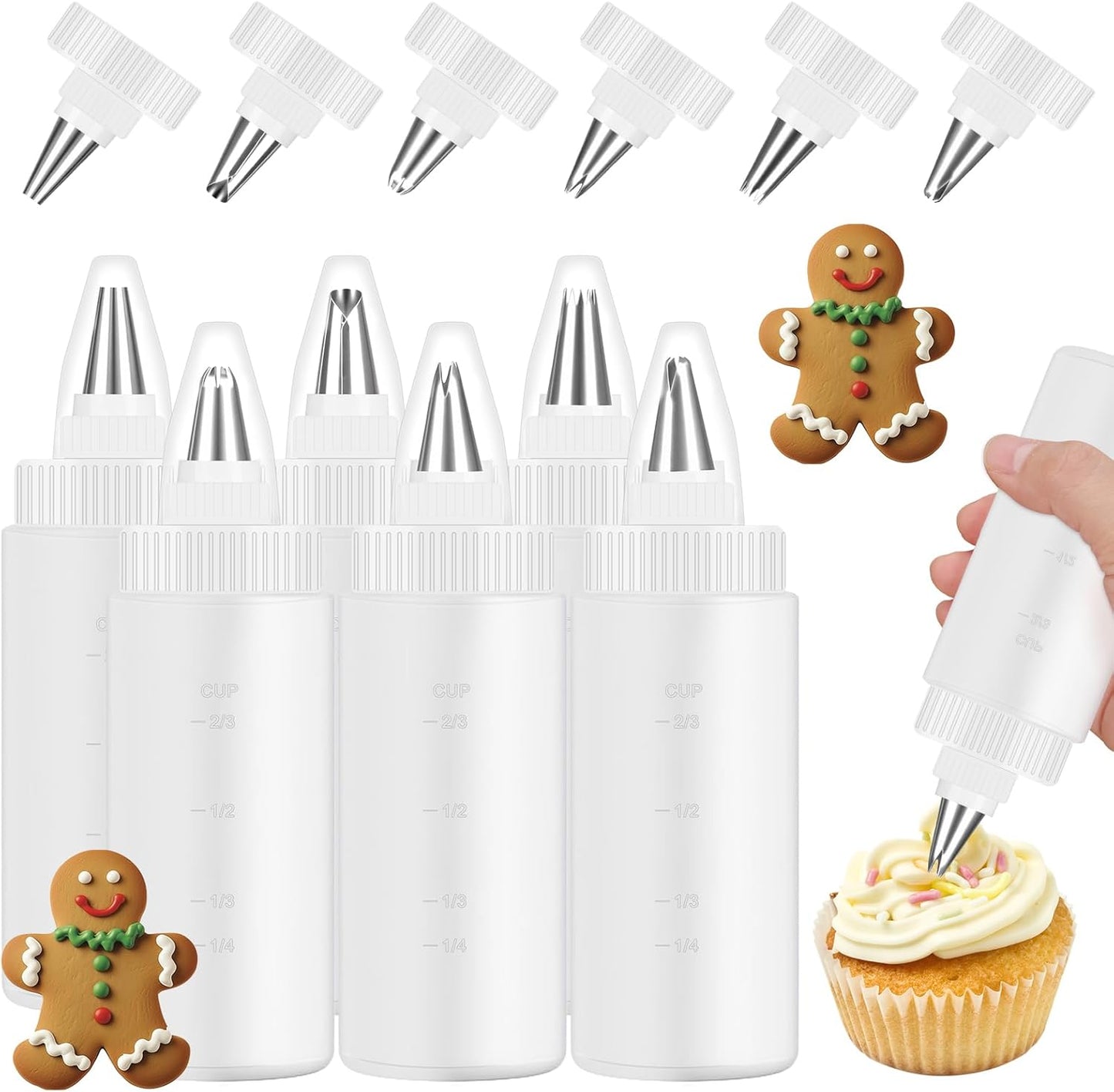 6 Botellas Glaseado 4oz Con 6 Puntas Tubo