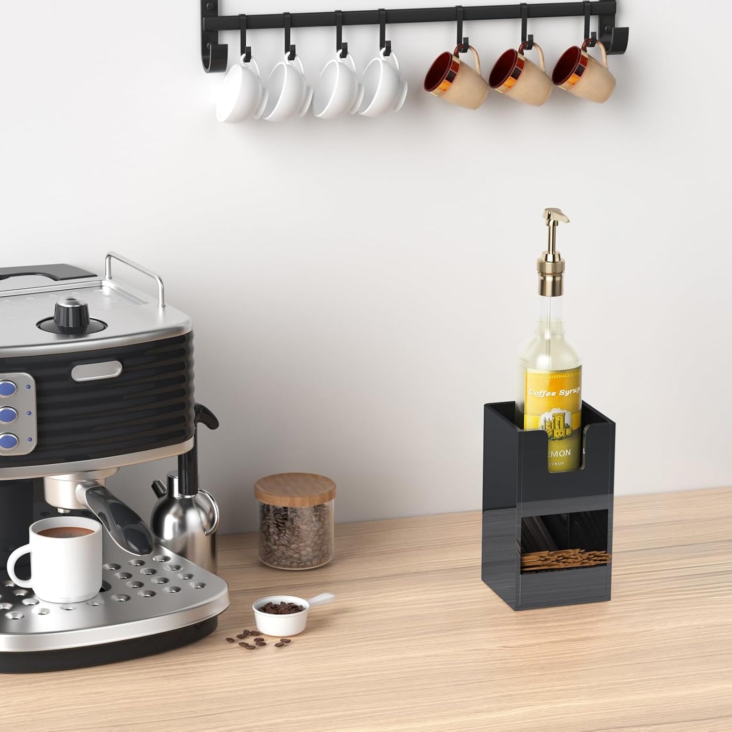 Organiz. condimentos tazas café 2 niveles acrílico negro