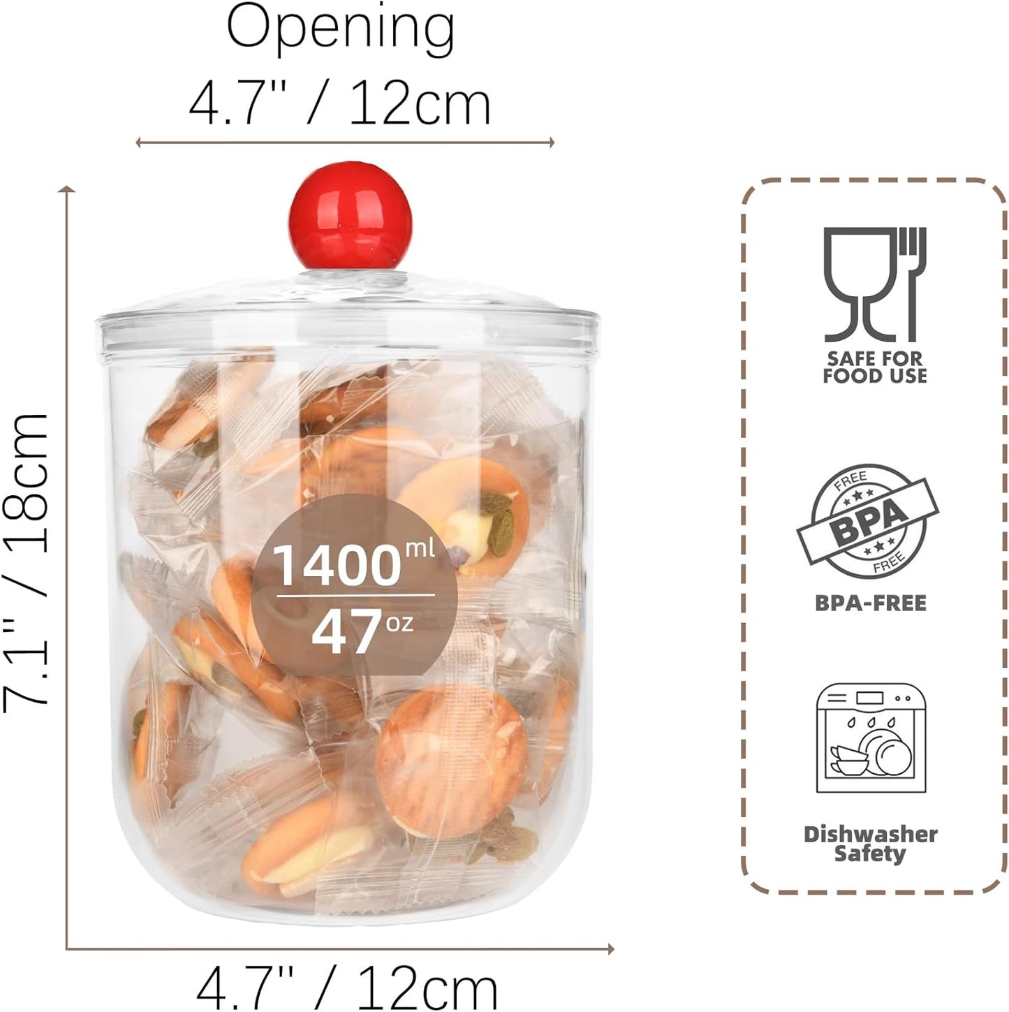 Jarra plástica transparente 47oz con tapa airtight