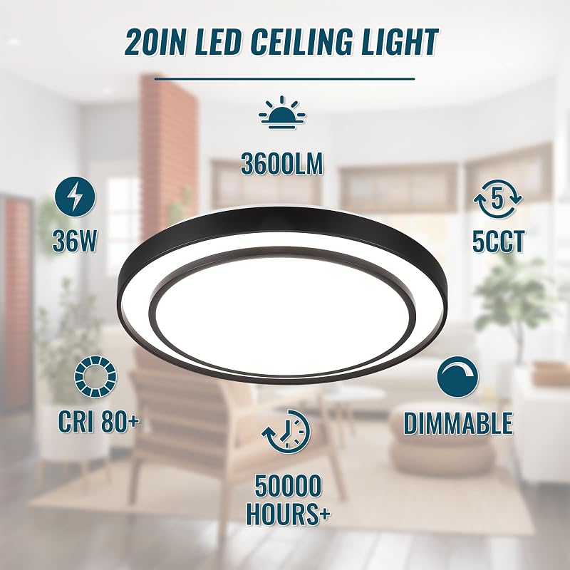 2 Lámparas LED Techo 20" Regulable Negro 36W Sala Cocina