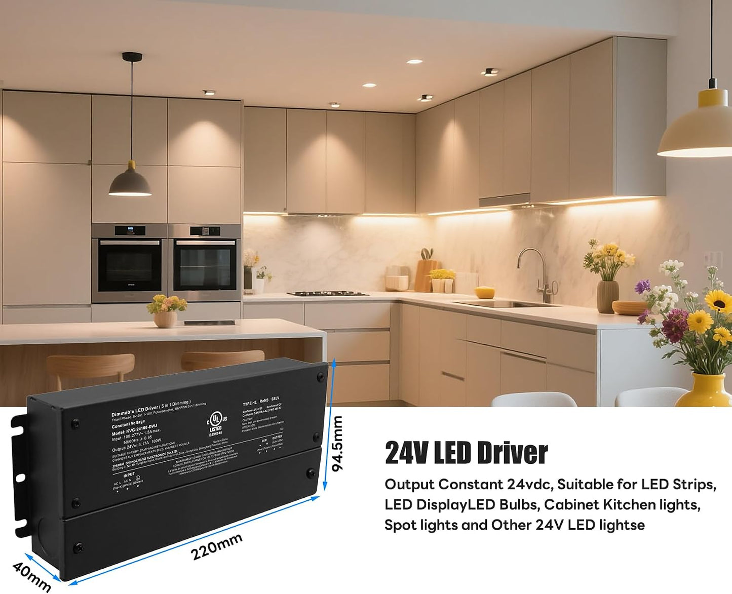 Controlador LED 24V 100W regulable para iluminación