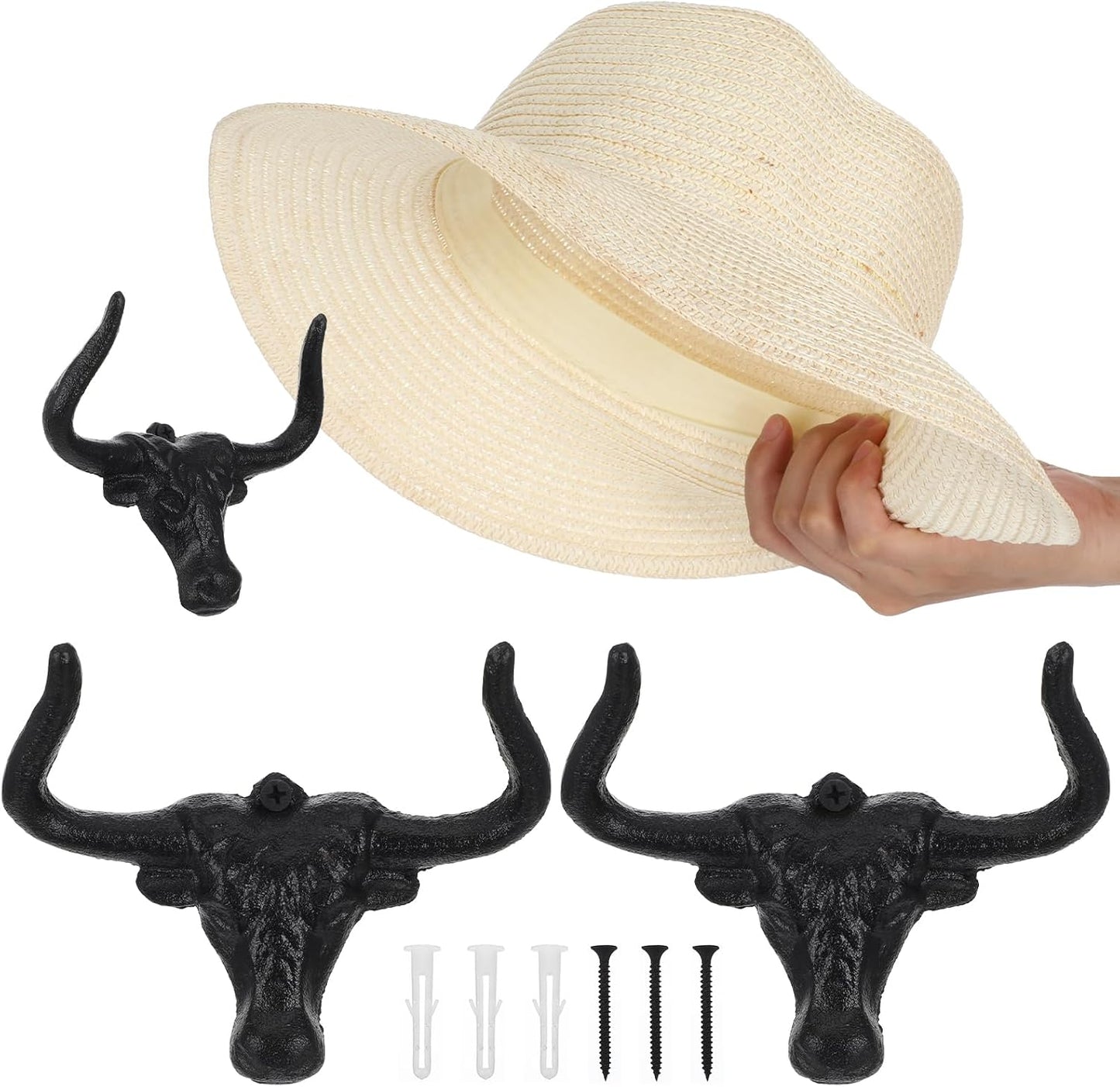 3 Ganchos Sombrero Vaquero Hierro Fundido Perchero