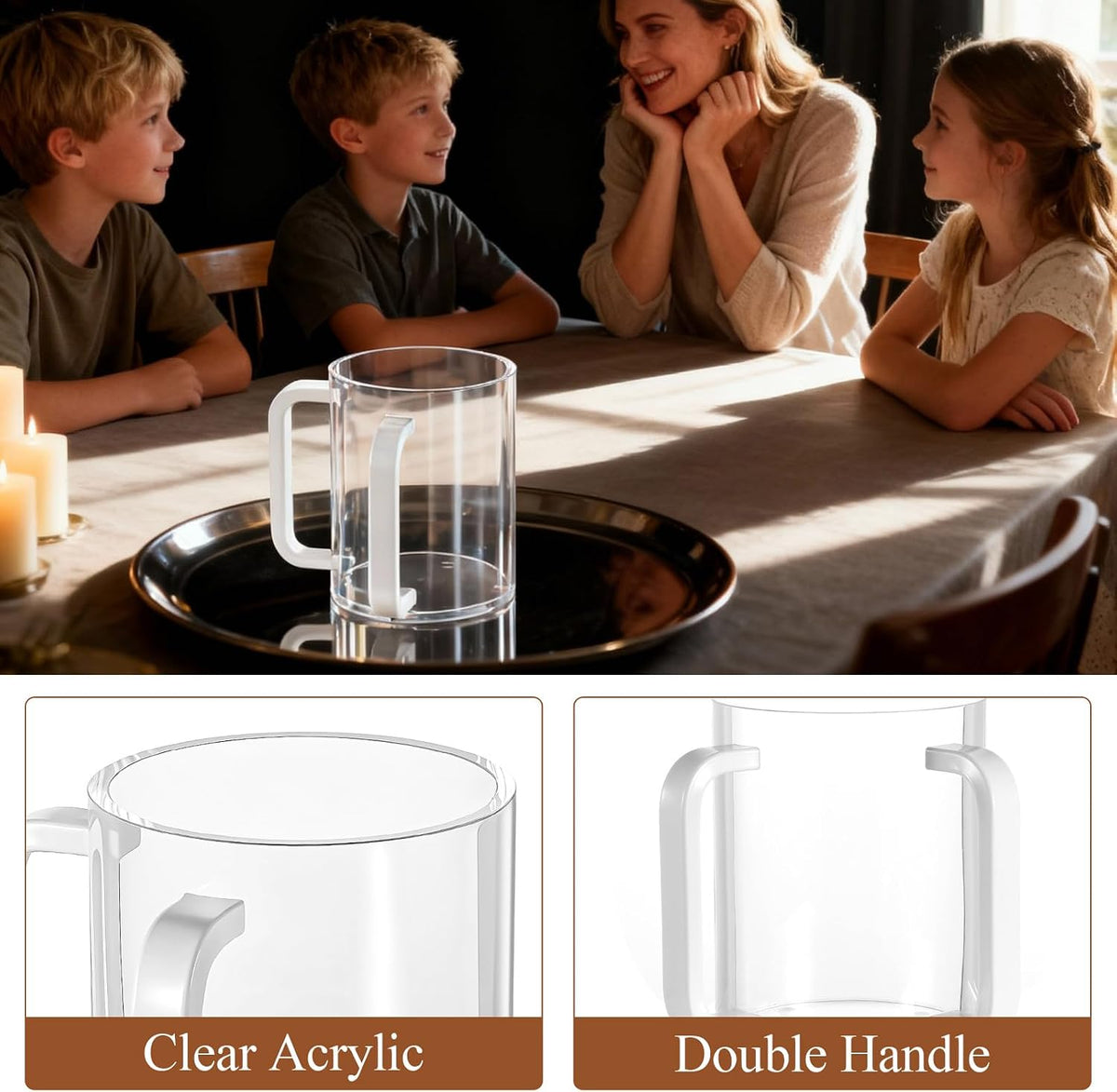 2 Tazas Netilat Yadayim Acrílico 5pulg Asas Dobles