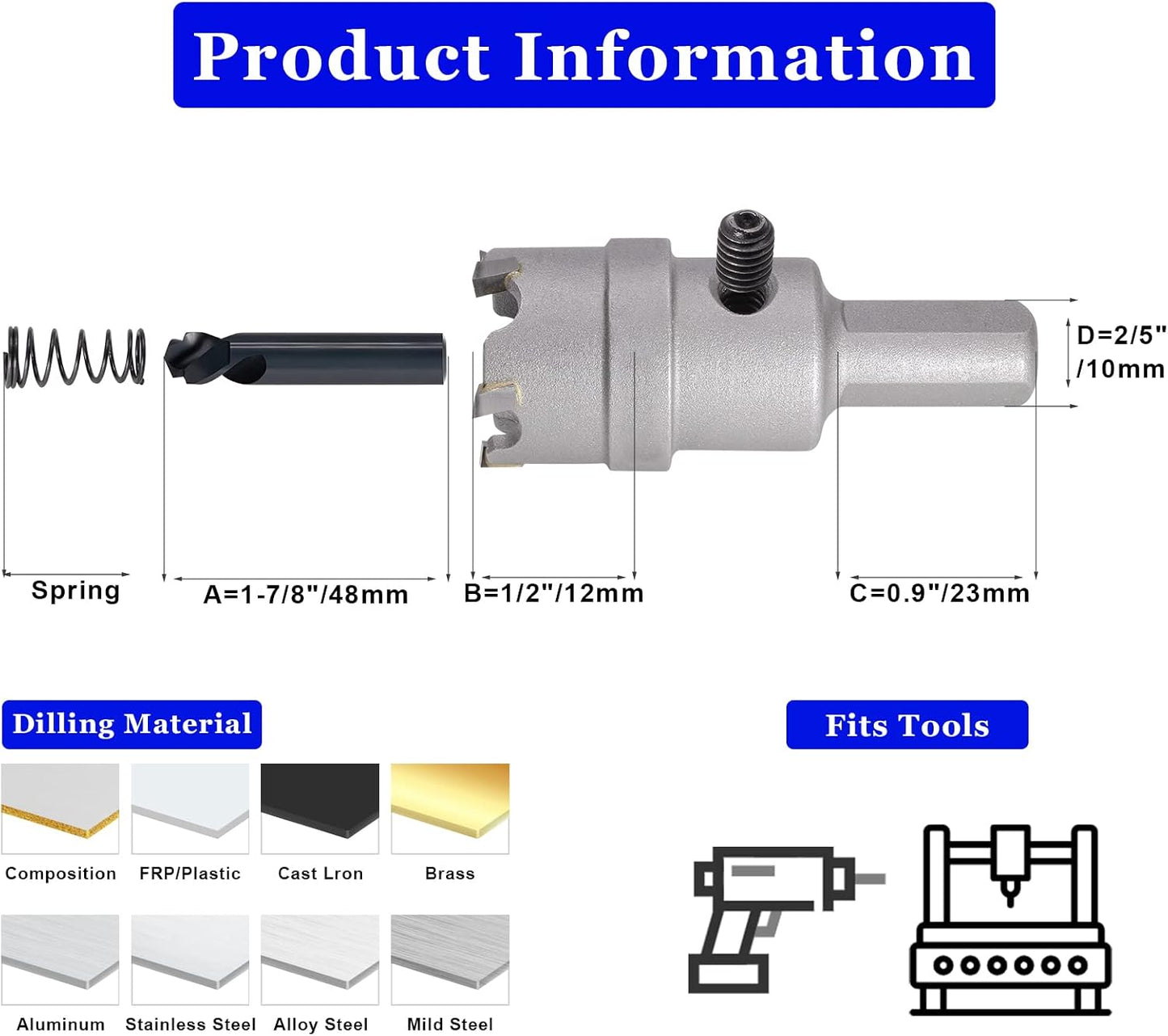 Agujero carburo 82pies para acero inox