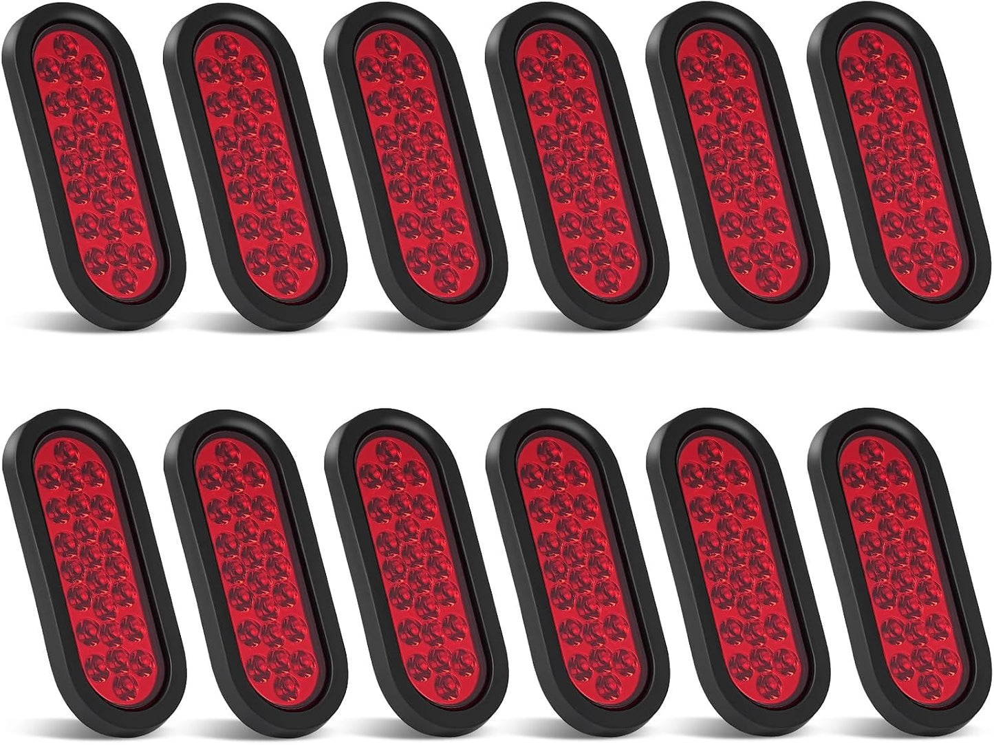 12 Pzas Luces Traseras LED Ovaladas 6" Rojas