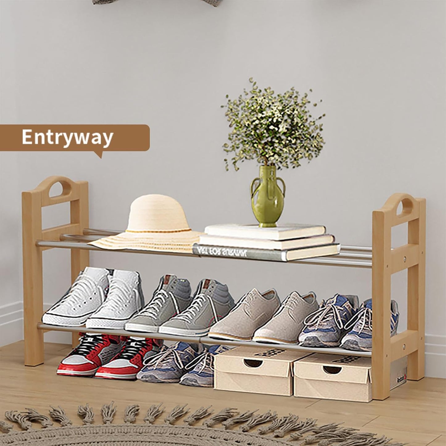 Zapatero madera 18-32" acero inox 2 niveles organiz.