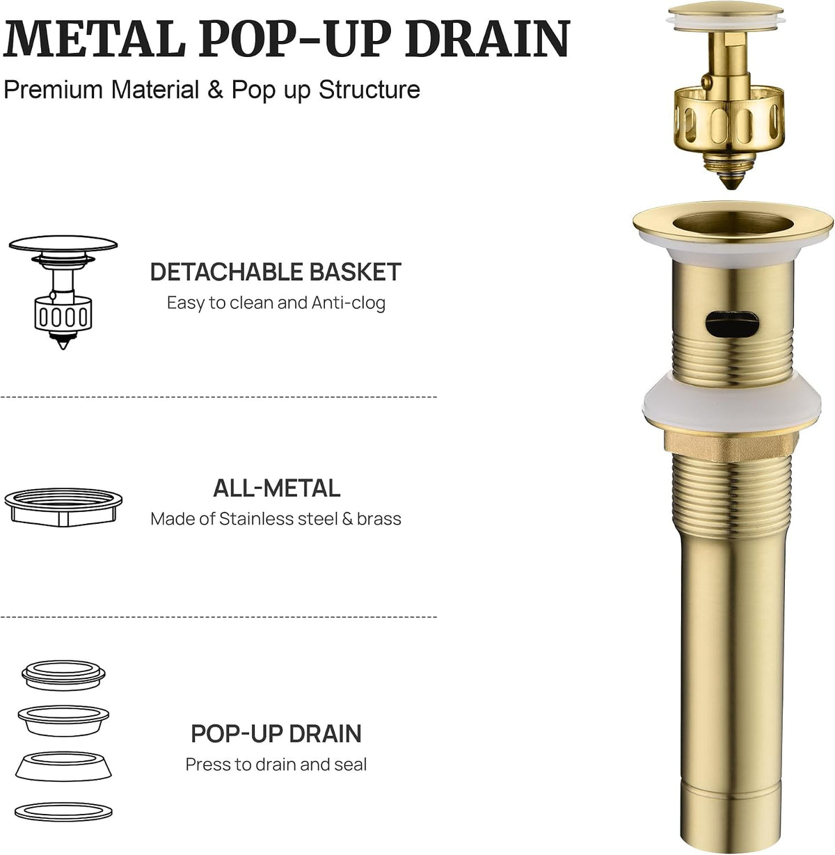 Tapón drenaje baño fregadero dorado cepillado