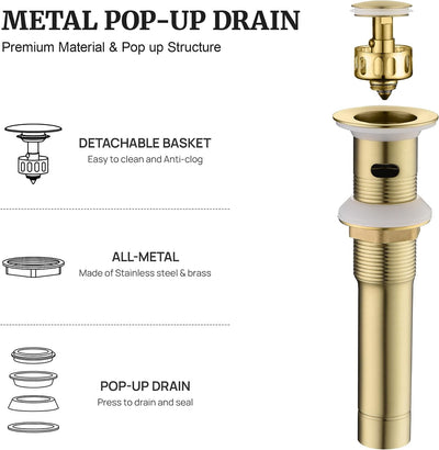 Tapón drenaje baño fregadero dorado cepillado